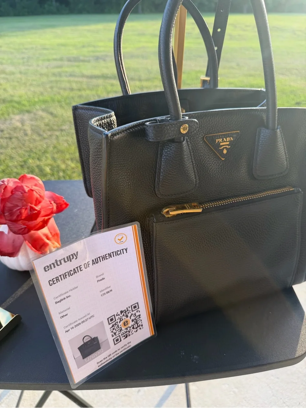 Prada Black Pebbled Leather Satchel with Front Zip Pocket